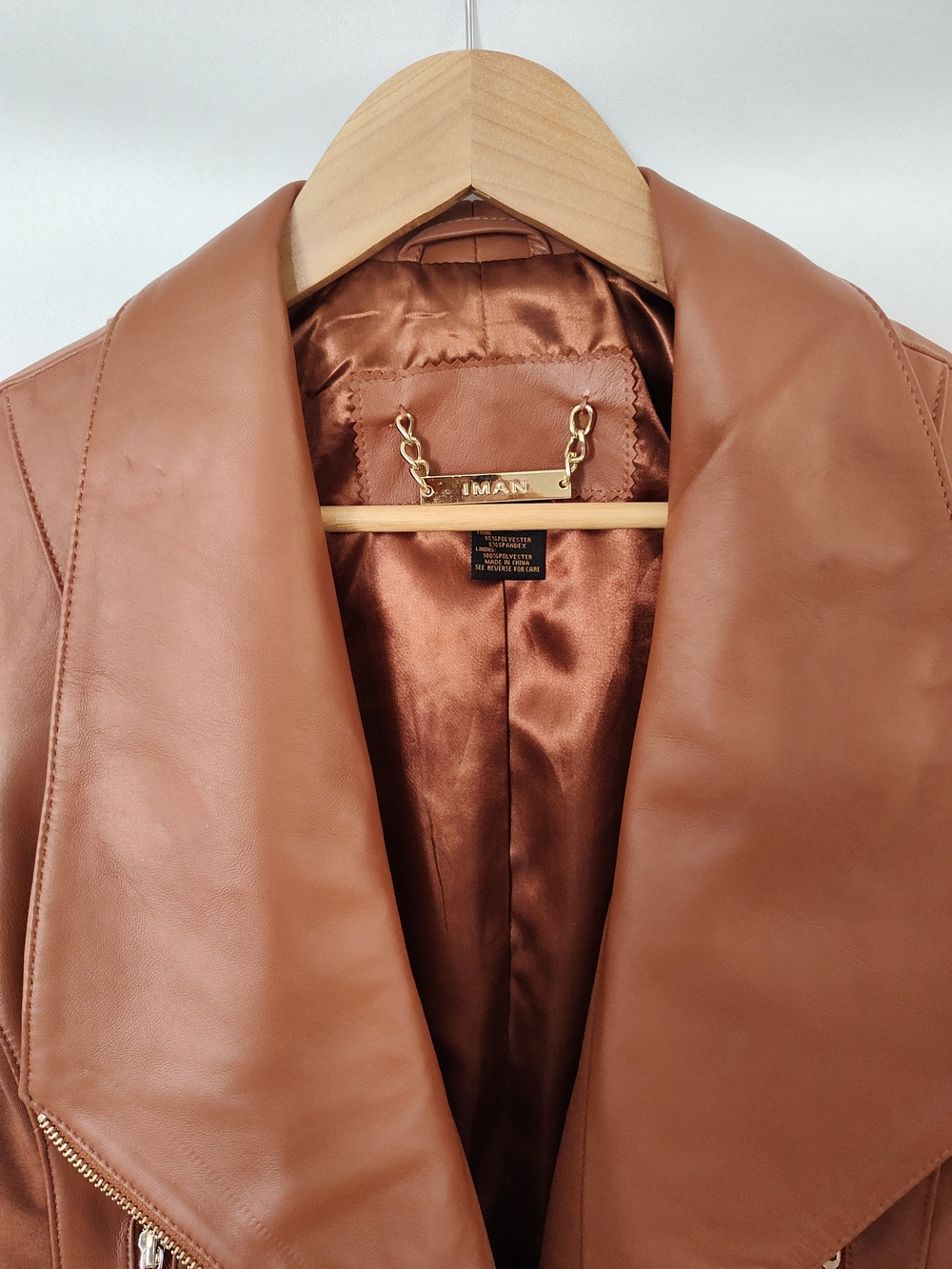 Iman Global ChicFaux Leather Cropped Jacket in Cognac Small - Picture 2 of 12